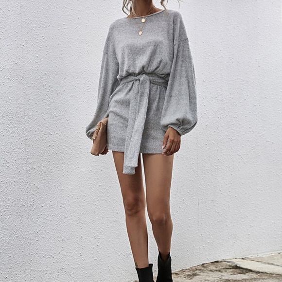 H. GREY waist tie wide sleeve mini dress - Picture 3 of 7